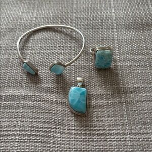 Sterling Silver Larimar Jewelry Set 925 ring size 6